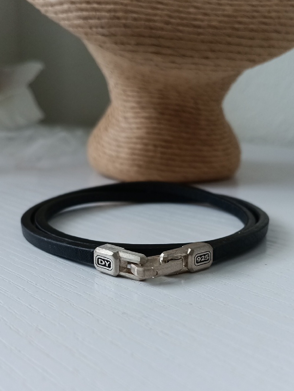 David Yurman Men's Black Steamline Sterling Silver Leather Wrap Bracelet - Picture 1 of 3